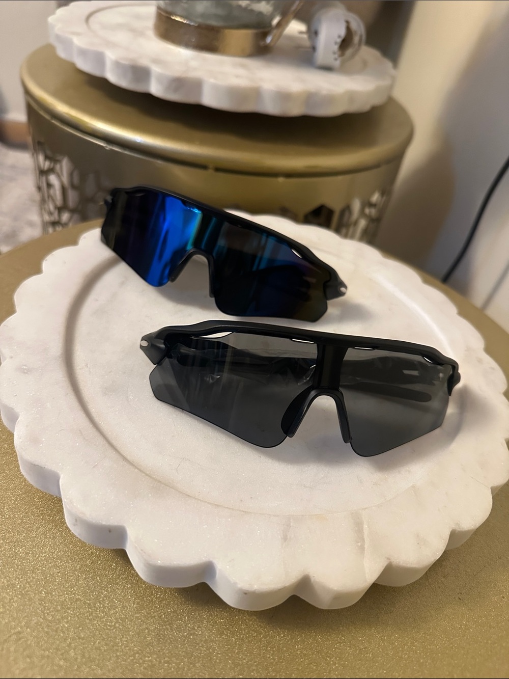 Kids Sport Sunglasses - Black and Blue Mirror Lenses